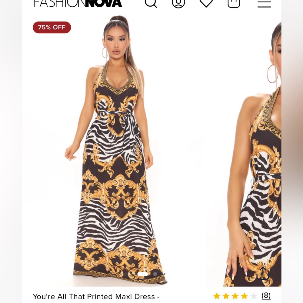 Fashion Nova Black and White Halter Maxi Dress